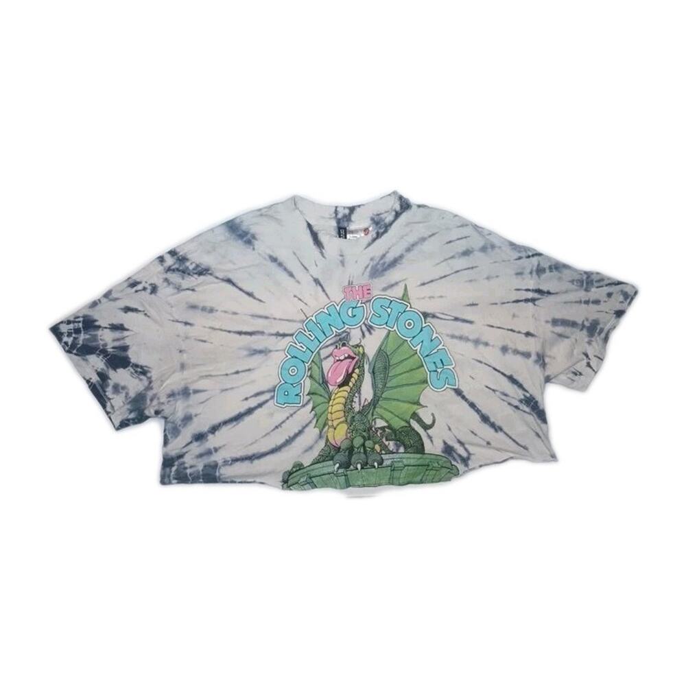 Rolling Stones Cropped Tie Dye T-Shirt Women's Medium Dragon Tongue Graphic